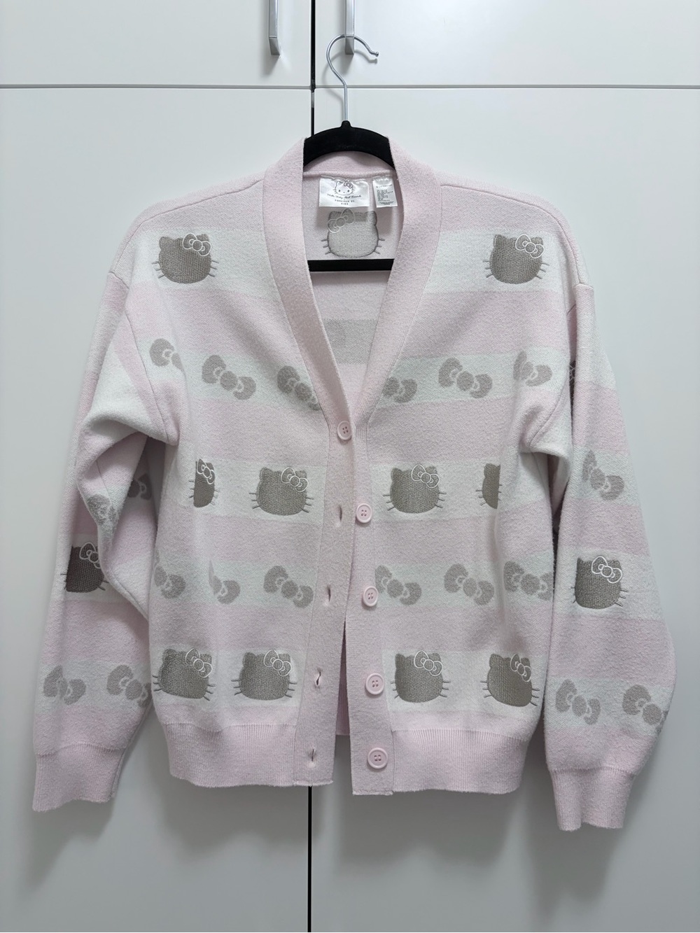 Forever 21 Pink and Gray Hello Kitty Button Cardigan